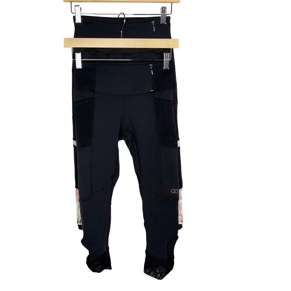 Calia By Carrie Underwood XSmall Set of 2 Capri Leggings with Mesh Black Floral